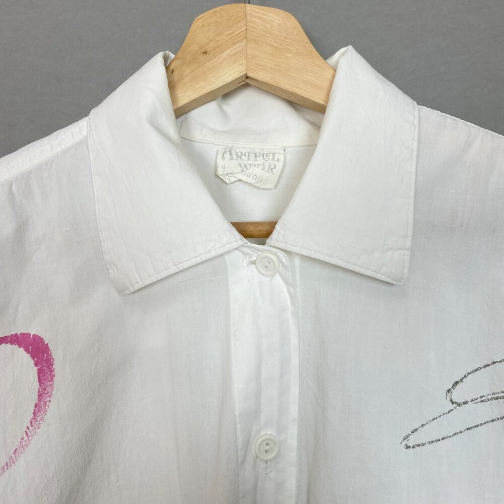 Vintage Artsy Shirt‎ Paint Splash Design Artist Bold Funky Women White Eclectic - Picture 9 of 16